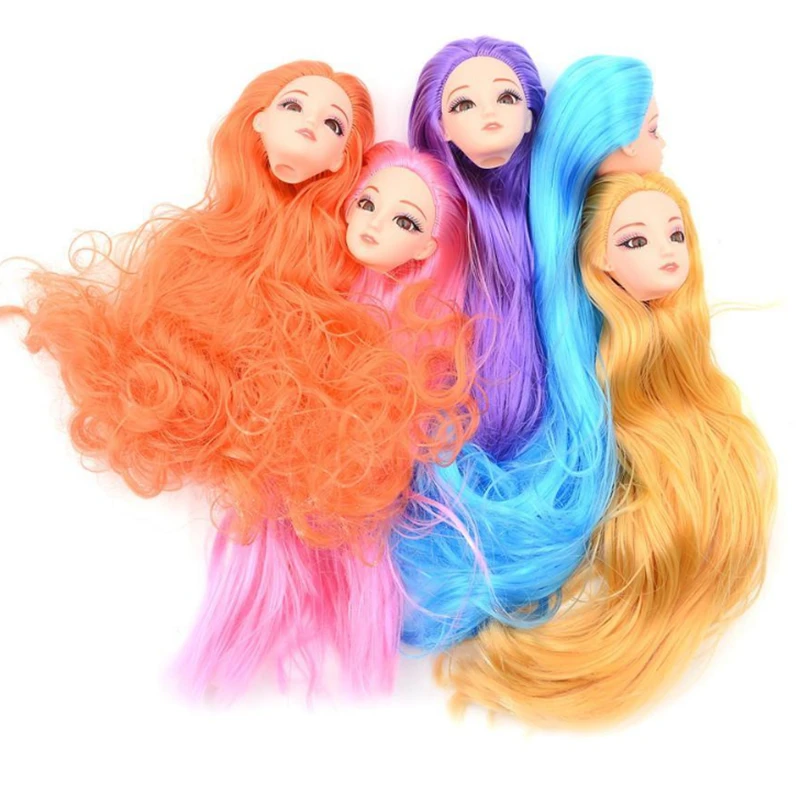 Hot Sale Kids Toys Doll Accessories Pink Purple White Black Brown Color Hair Doll Head For Barbie Child Christmas Birthday Gifts