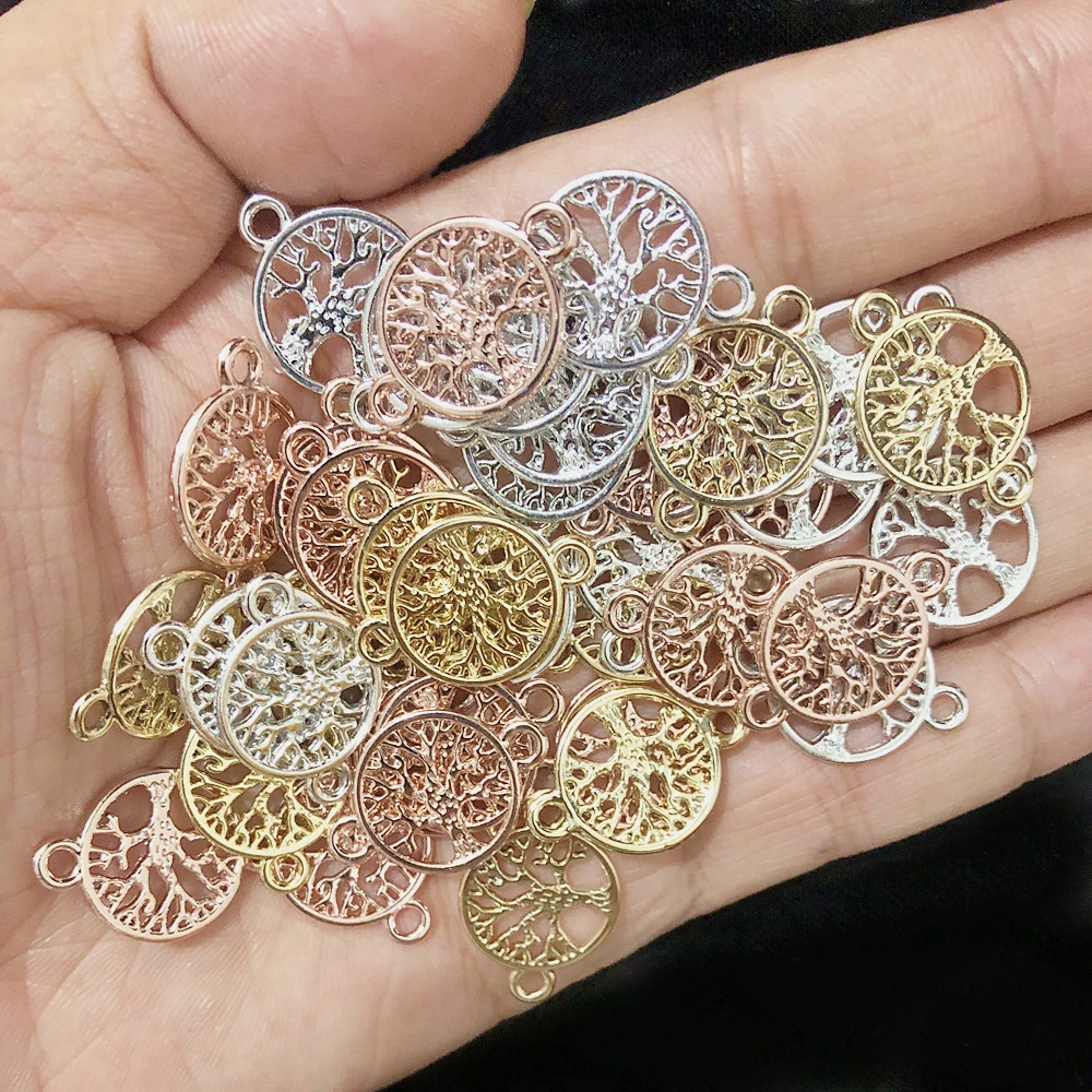 20pcs/Lot Plant Tree Double Hole Charms Rope Cord Chains Connector For Bracelet Pendants Necklace DIY Jewelry Making Accessories