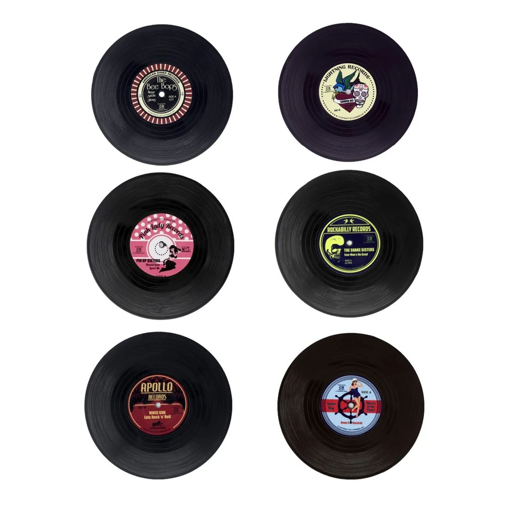6 PCS Plastic Vinyl Record Coaster Cup Mat Black Retro Mug Coaster Pad Heat-resistant Non Slip Hot Drink Holder Home Decor