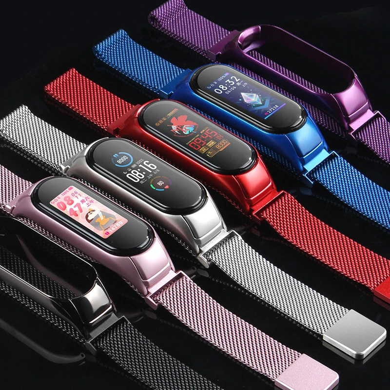 YAYUU Watch Band for Xiaomi Miband 5 4 3 Stainless Steel Mesh Loop Magnetic Metal Strap for Mi Band 4 Wristband Bracelet