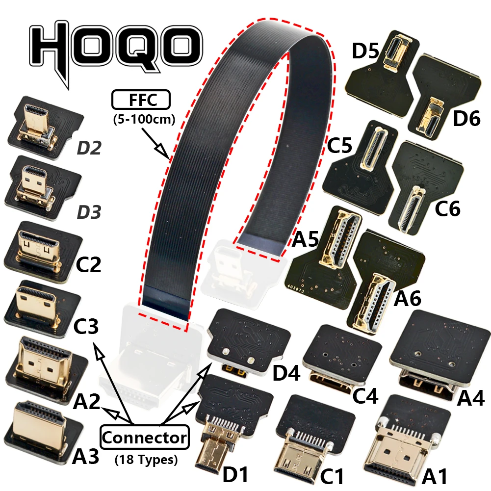 For DJI HDMI-Compatible Connector Flexible Cable Micro HDMI to Mini HDMI/HDMI Female 90/270 Degree FFC 20pin Flat Ribbon Cable