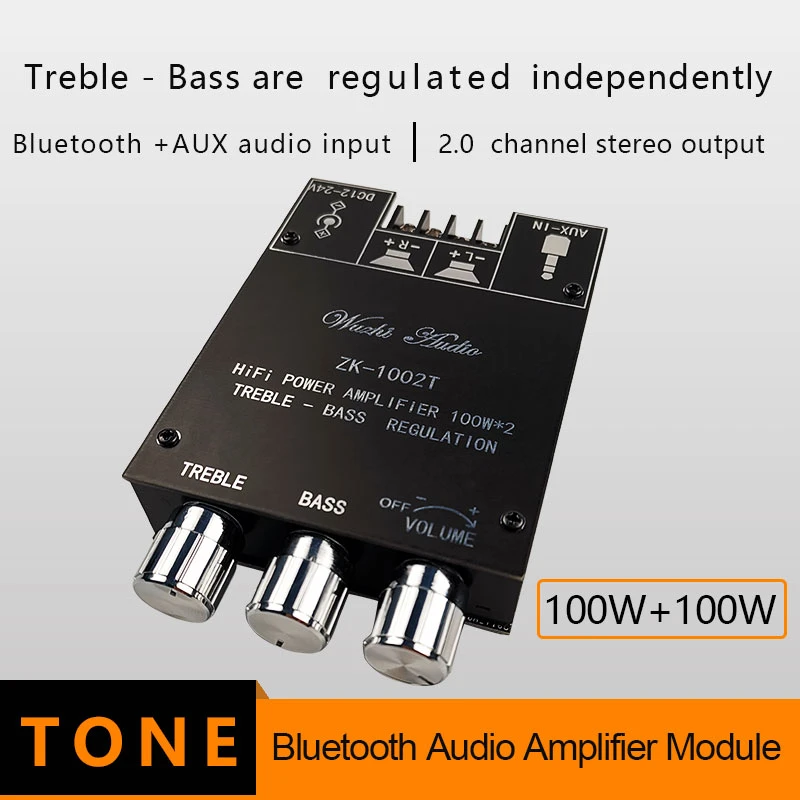 ZK-1002T/1602T TPA3116D2 Bluetooth 5.0 Subwoofer Amplifier Board 2*100W 2.0 Channel High Power Audio Stereo Amplifier Board AMP