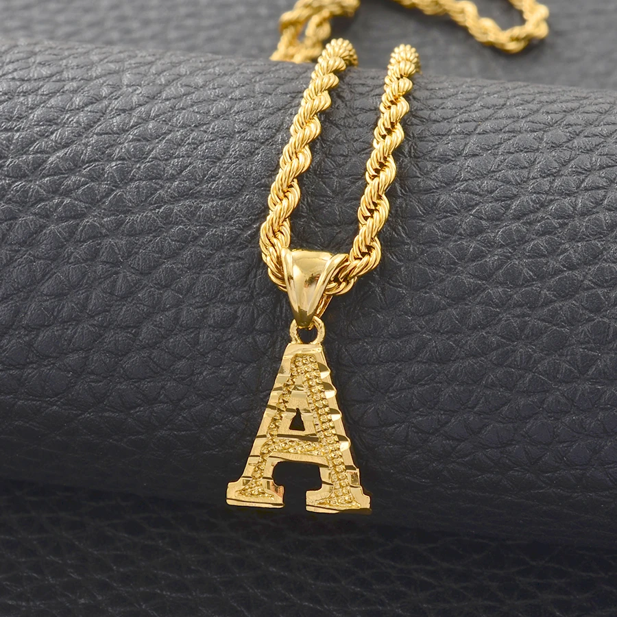 Anniyo A-Z Letters Necklaces Women Men Gold Color Initial Pendant Rope Chain English Letter Jewelry Alphabet African #058002B