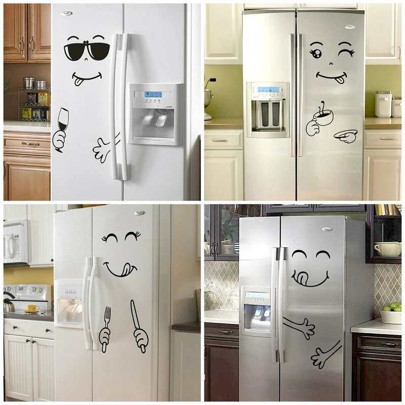 kitchen sticker Yummy Happy Face Kitchen Refrigerator Vinyl murals Cute Creative Sticker Art Wall decal Refrigerator Decoration