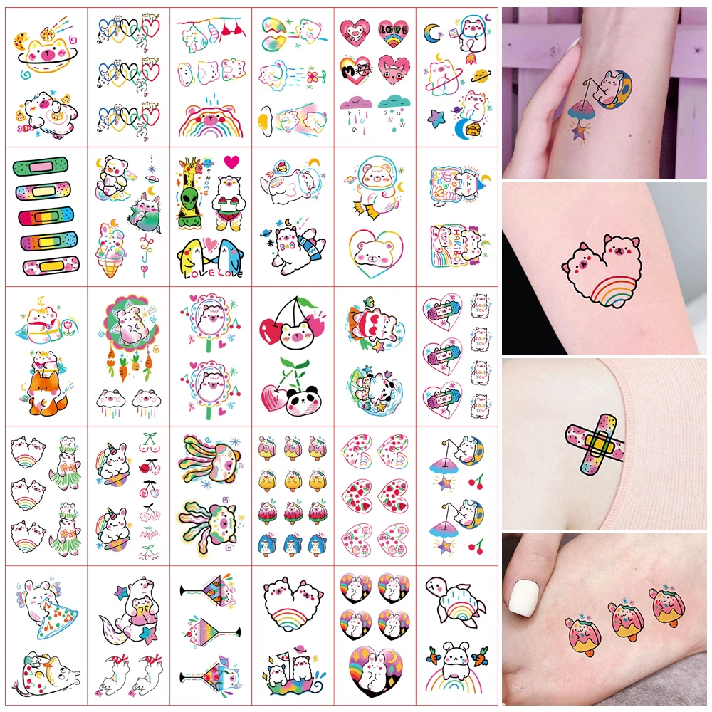 30pcs Temporary Tattoos Hyun A Cute Stickers And Decals Women's Tattoos And Body Art Waterproof Fake Tattoo Cartoons