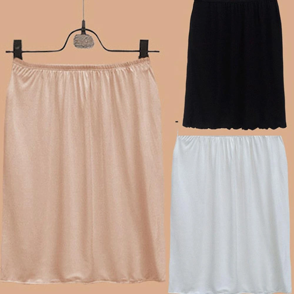 Women Elastic Waist Short Petticoat Short Stretch Satin Inner Wear Skirt Soft Half Slip Petticoat Lady Skirt Accessories