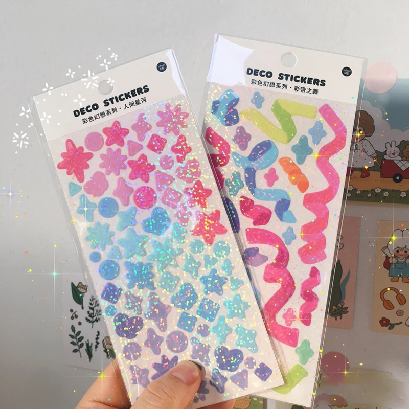 Kawaii Glitter Stickers korean stationery Sticker Aesthetic Decorative collage Scrapbooking Labels Diy Diary Album