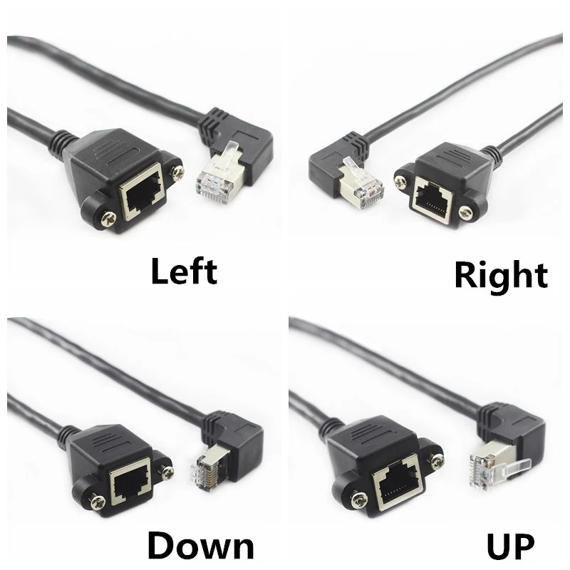 60cm UP Down Right Left Angled 90 Degree 8P8C FTP STP UTP Cat5 RJ45 with screw Lan Ethernet Network Extension Cable 1ft 0.3m