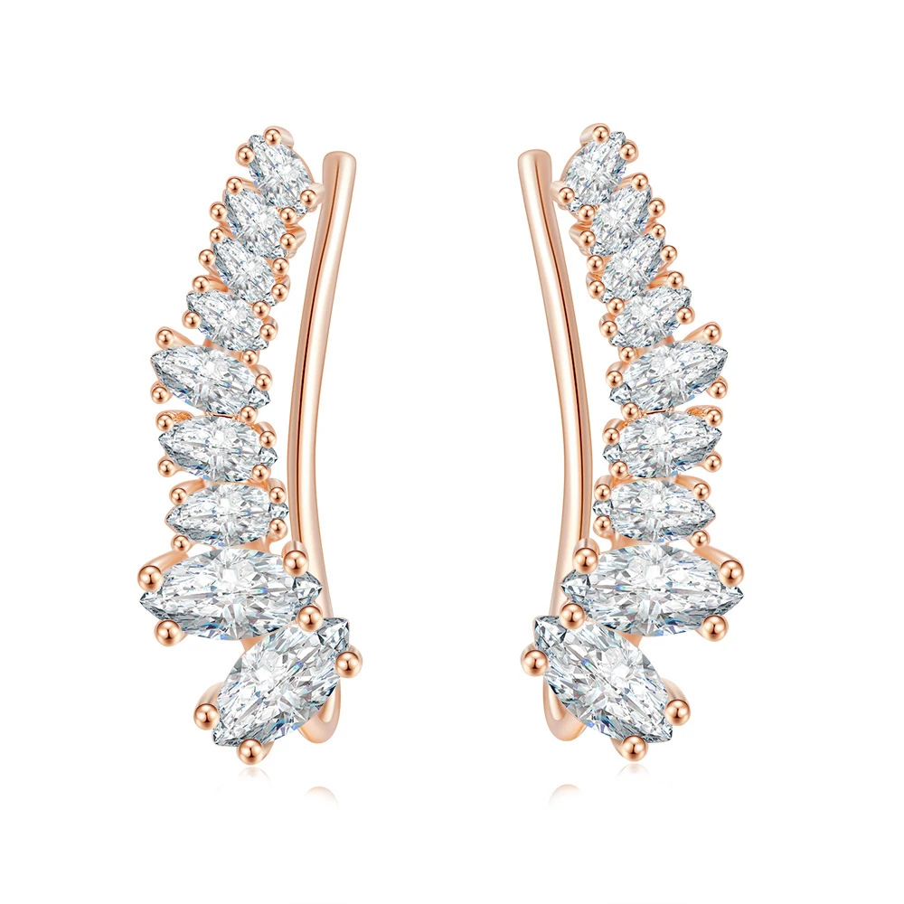 Luxury Shining Angle Wing Ear Cuff Earrings for Women AAA+ Cubic Zirconia Rose White Gold Color Fashion Jewelry E791 E792