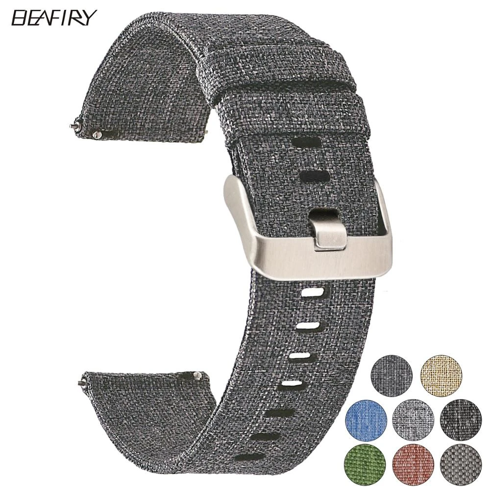 BEAFIRY Nylon Watch Band 18mm 20mm 22mm 24mm Quick release Canvas Watch Straps Watchbands Sports fit huawei samsung black blue