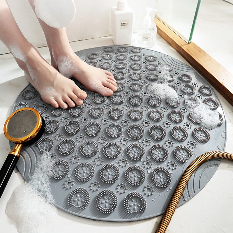 GURET Round Non-Slip Bath Mat Safety Shower PVC Bathroom Mat With Drain Hole Plastic Massage Foot Pad Bathroom Accessories Set