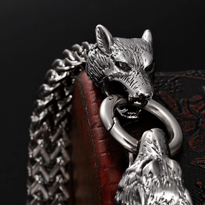 Pulseira Masculina De Malha De Ao Inoxidvel Retr Alloy Wolf Head Fashion Rock Pulseira De Motocicleta