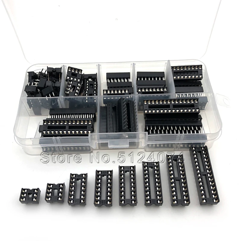 66pcs/lot 8 kinds IC socket sample package chip socket flat foot DIP  6Pin/8Pin/14Pin/16Pin/18Pin/20Pin/24Pin/28Pin