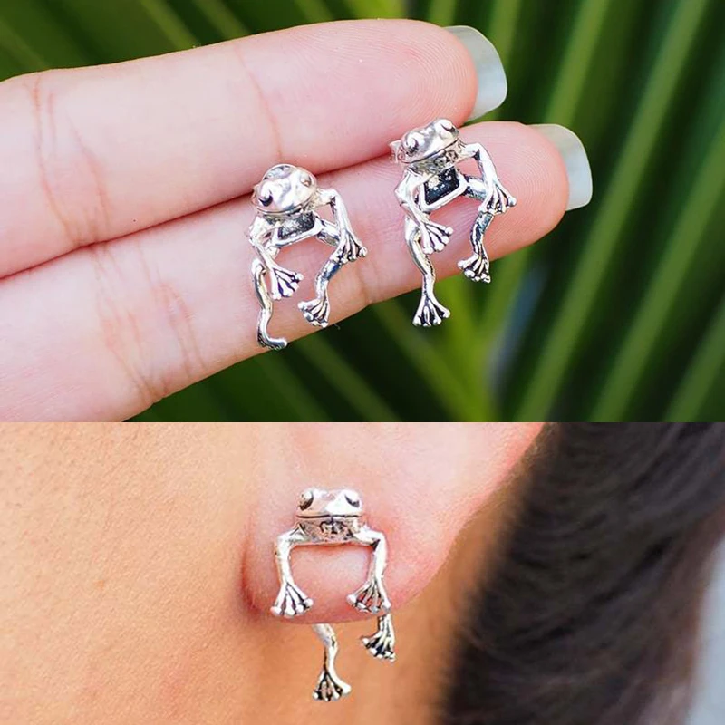 Vintage Funny Frog Stud Earrings For Women Teens Girls Retro Gothic Cute Animal Statement Earrings Daily Party Fashion Jewelry