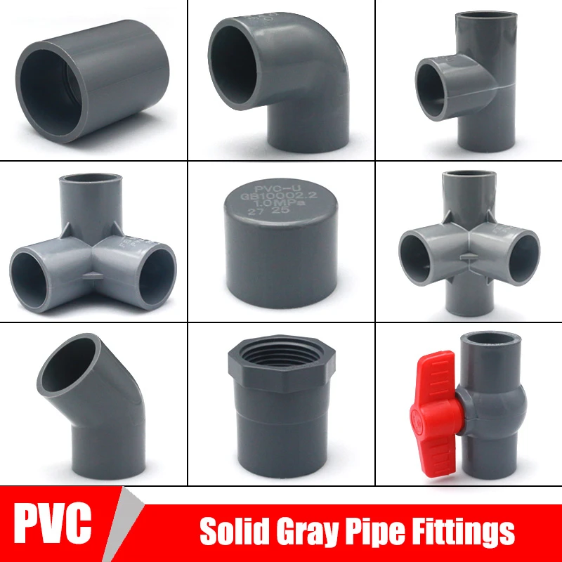 Solid Gray PVC Pipe Fittings DIY Straight Elbow Equal Tee Connectors Plastic Joint Tube Coupler Adapter 3/4/5/6 Ways