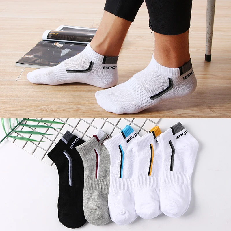 10 Pieces=5 Pairs Men Socks Mesh Breathable Short Basketball Socks Summer Cotton Sports Socks Absorb Sweat Ankle socks Set Meias