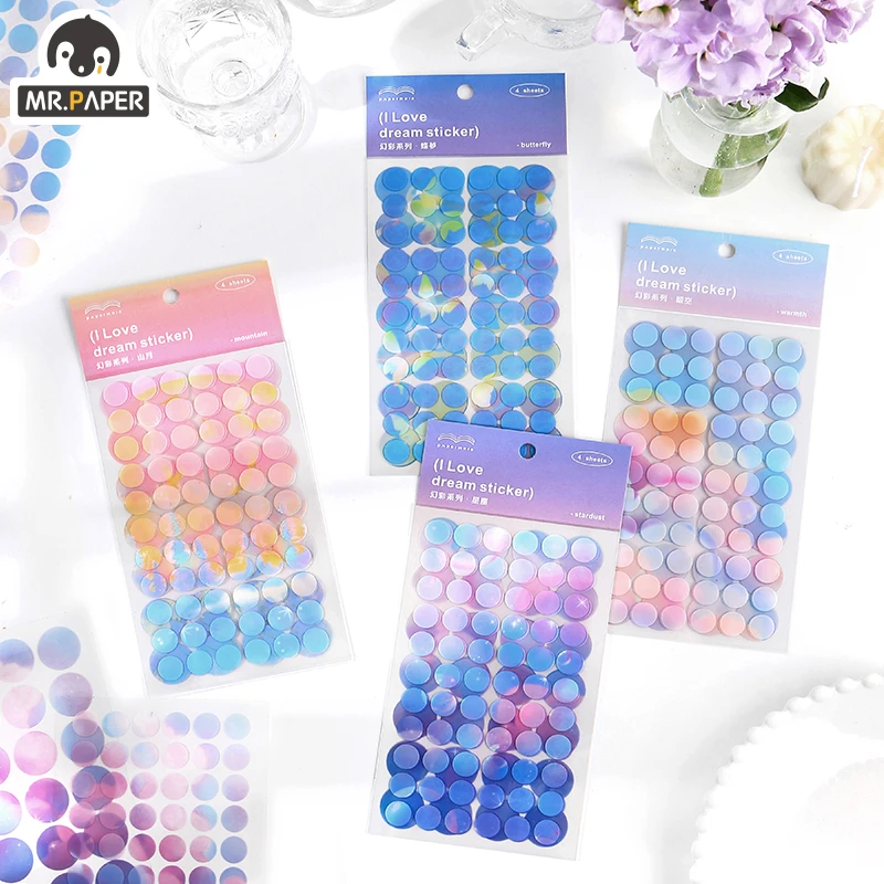 Mr.paper 4 Designs 5Pcs Color Dot PET Sticker Scrapbooking Planner Laptop Japanese Cycle Toy Cool Doodling Decorative Stationery