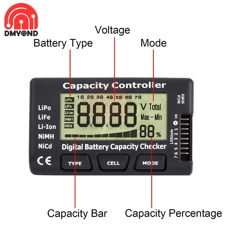 1-7S Digital Battery Capacity Detector Power Display LCD Checker Tester Voltage Controller LiPo LiFe Li-ion NiMH Nicd for RC Car