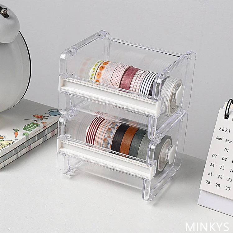 MINKYS New Arrival Multifunctional Washi Masking Tape Cutter Machine 2 in 1 Tapes Storage Box Kawaii School Stationery