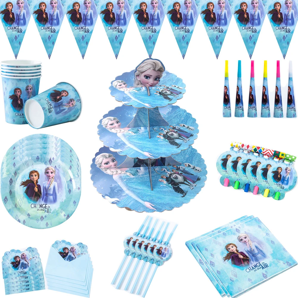 Disney Frozen 2 party girl Baby baptism favor Snow Princess theme party decor paper banner cake topper first birthday decoration