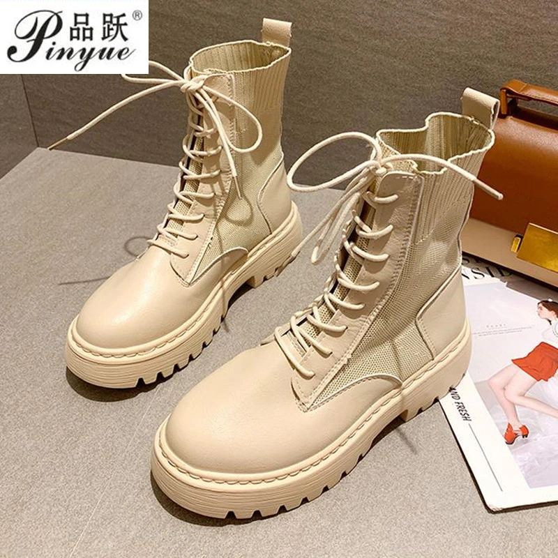 Ankle Boots for Women Autumn Motorcycle Boots Thick Heel PlatfoAnkle  Shoes Woman Slip on Round Toe Fashion  Boots