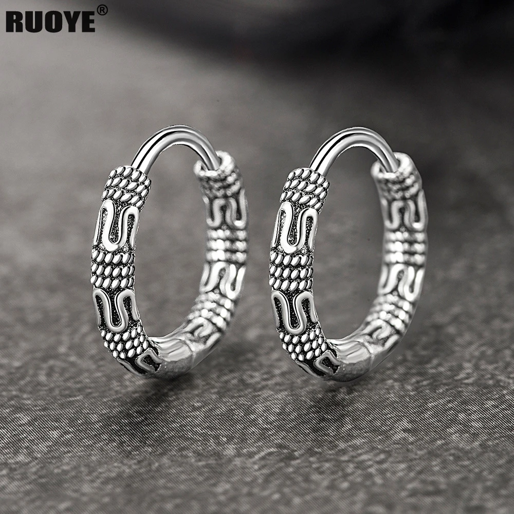 Vintage 925 Sterling Silver Hoop Earrings Pattern Earring For Women Silver Jewelry Korea New