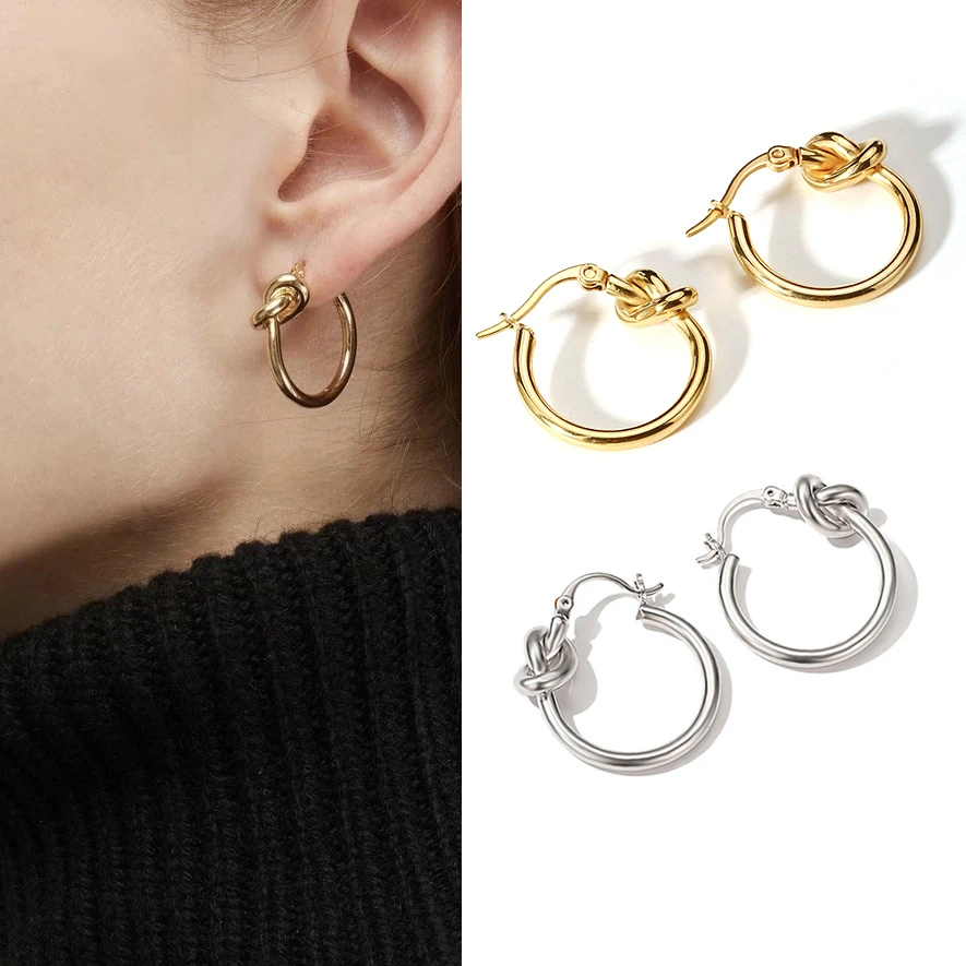 2021 Trendy Metal Hoop Earring For Woman Vintage Knot Circle korean Statement Earrings Accessories Unique Punk Jewelry