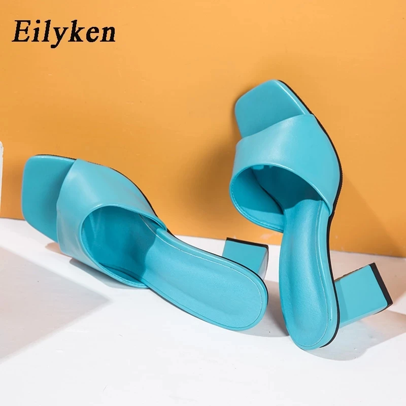 Eilyken 2022 New Women Slipper Summer Outdoor Sandal Square High Heel Slip On Flip Flop Elegant Women Slides Sandal size 41 42