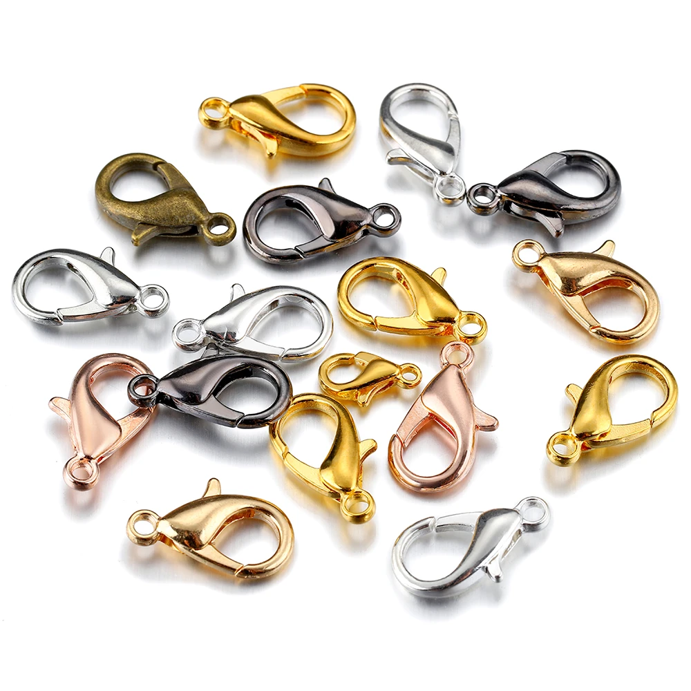 50pcs 10/12/14mm Lobster Clasps Findings For Jewelry Making DIY Necklace Bracelet Ends Closure Connectors Accessories Wholesale