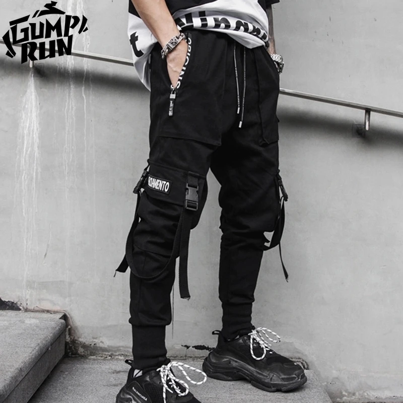 2020 New Hip-Hop Jogger Men's Black Harem Overalls Multi-Pocket Ribbon Men's Sports Pants Streetwear Casual Men's Casual Pants