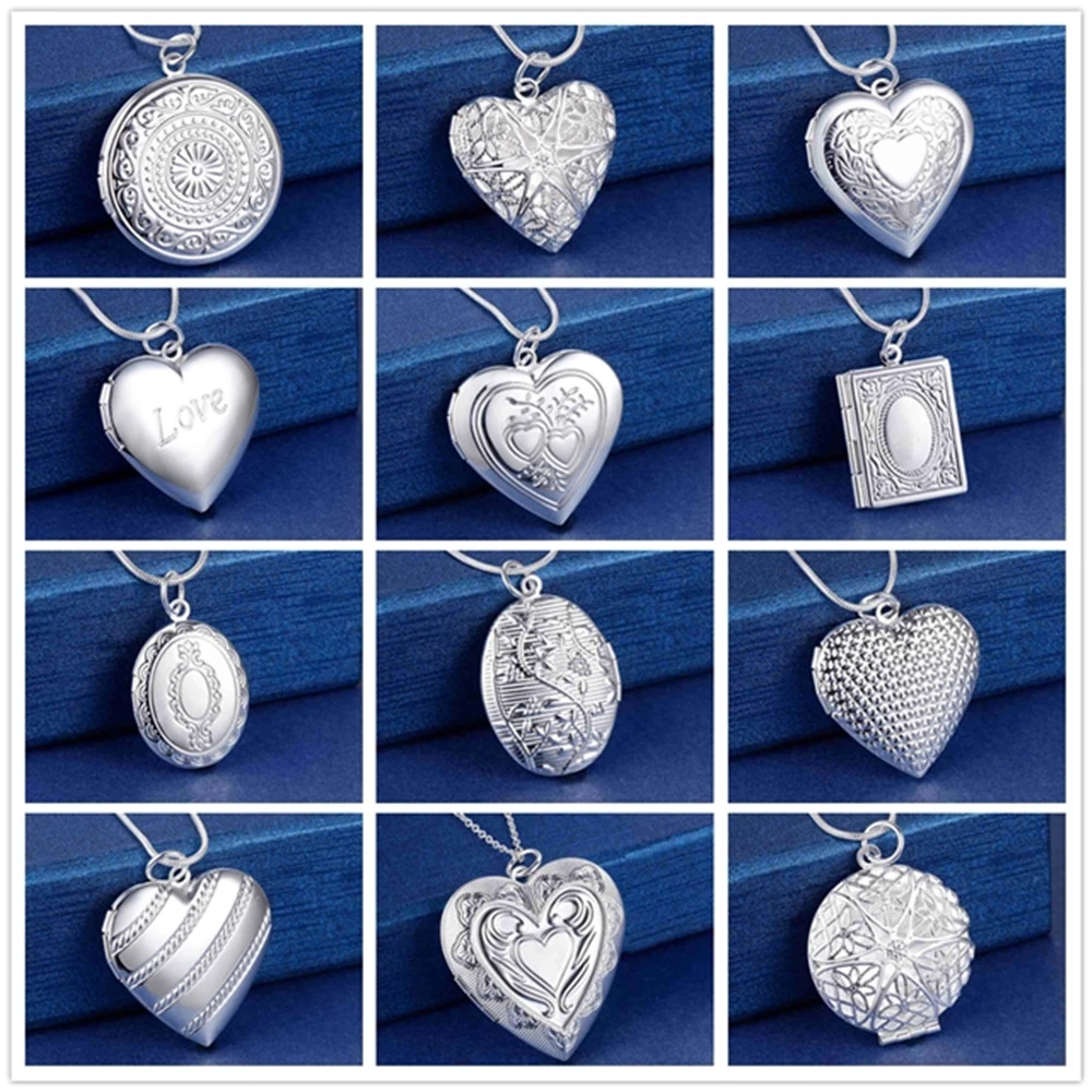 Cheap Silver Color Heart Locket Pendant Necklace Fashion Classic Woman Photo Frame Necklace Best Gift Jewelry Top Quality