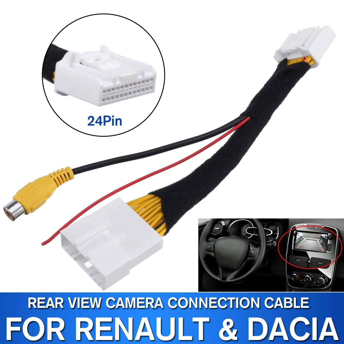 NEW 24Pin Original Video Input Switch Reverse Parking Camera RCA Adapter Cable For Renault Stepway Vivaro Dacia Sandero Clio 4