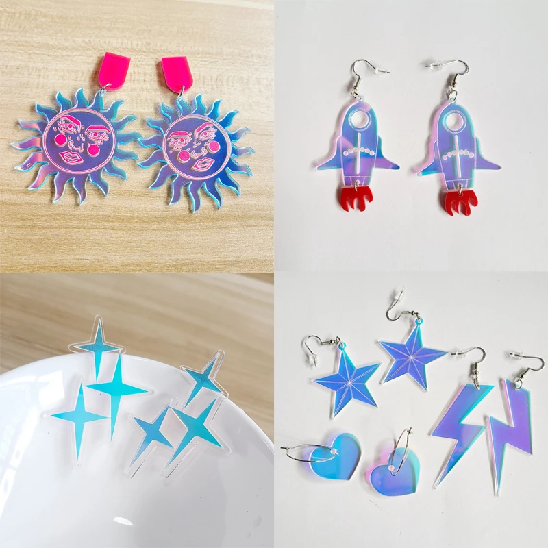 Donarsei Fashion Geometric Acrylic Erop Earrings For Women Exaggerated Colorful Lightning Sun Star Dangle Earrings Party