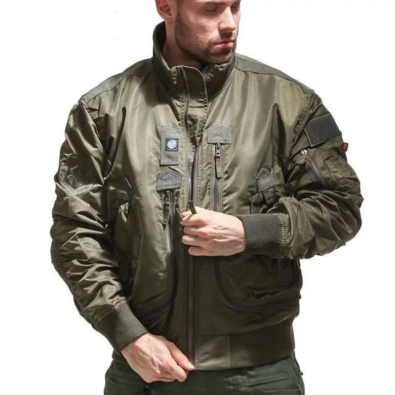 Men MA-1 Outdoor High Quality Jacket Waterproof Windproof Breathable Large Capacity Pocket Trekking Camping Male Bomber Jackets