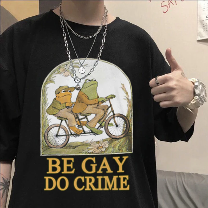 Frog And Toad-Be Gay Do Crime Short sleeve t shirt Cotton O-Neck Male Harajuku Anime Tshirts Retro Unisex Tops clothes gift