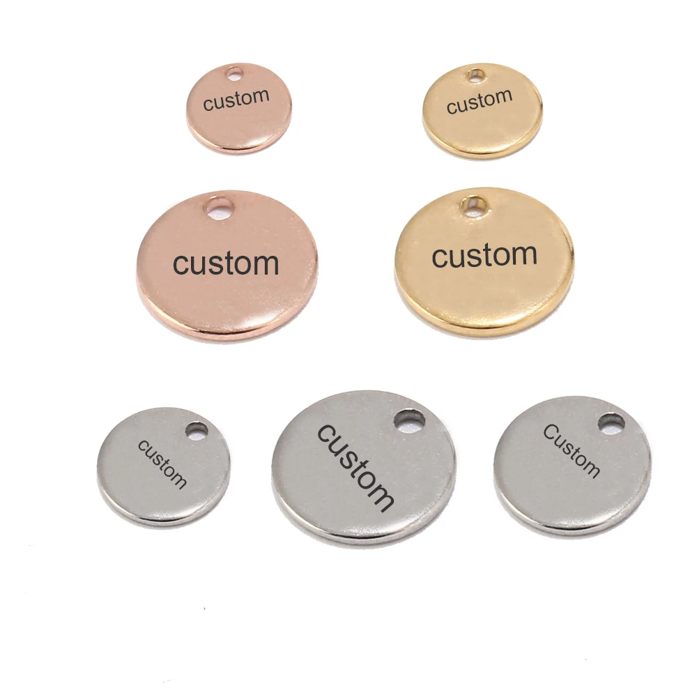 100pcs Gold/Rose Gold 6mm/8mm/10mm Stainless Steel Blank Stamping Dog Tags Charms Personalized with Any Words