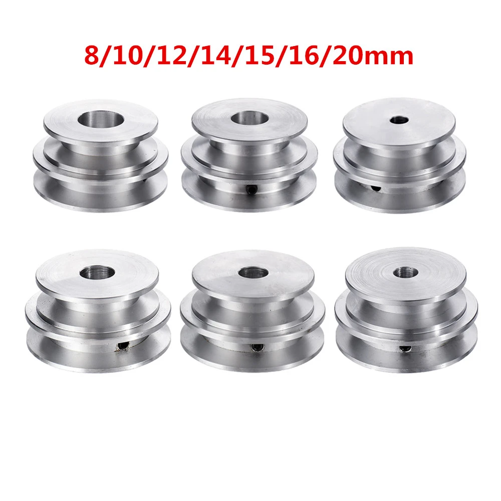 1pc Aluminum Alloy Double Groove 60&50MM Pulley Wheel 8-20MM Fixed Bore Pulley for Motor Shaft 10MM Round Belt