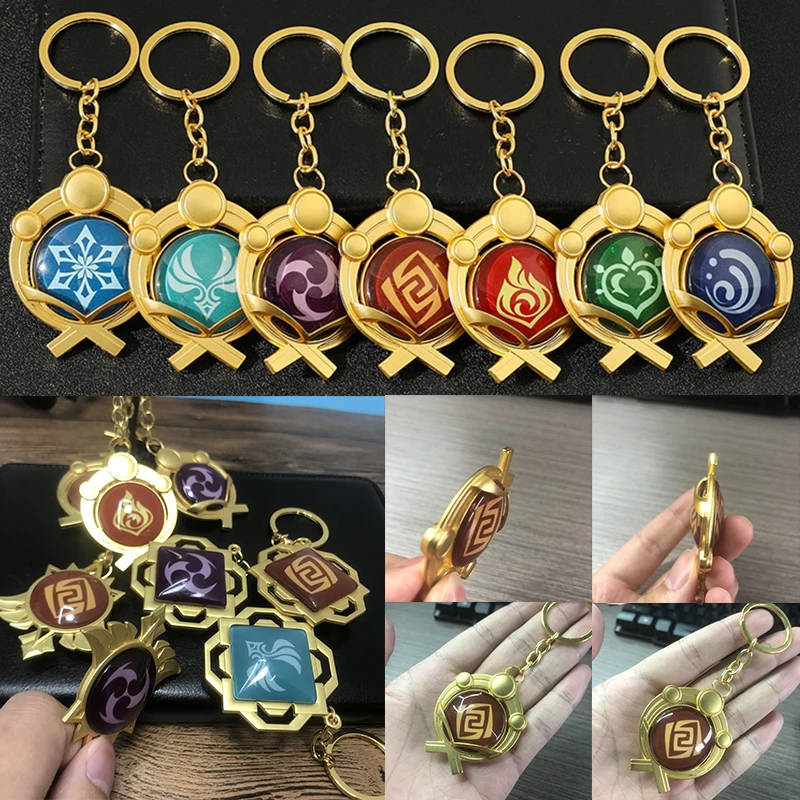 Game Genshin Impact Luminous Key Chains Accessories 7 Elements The Eye of God Bag Pendants Accessories For Friends Trinket
