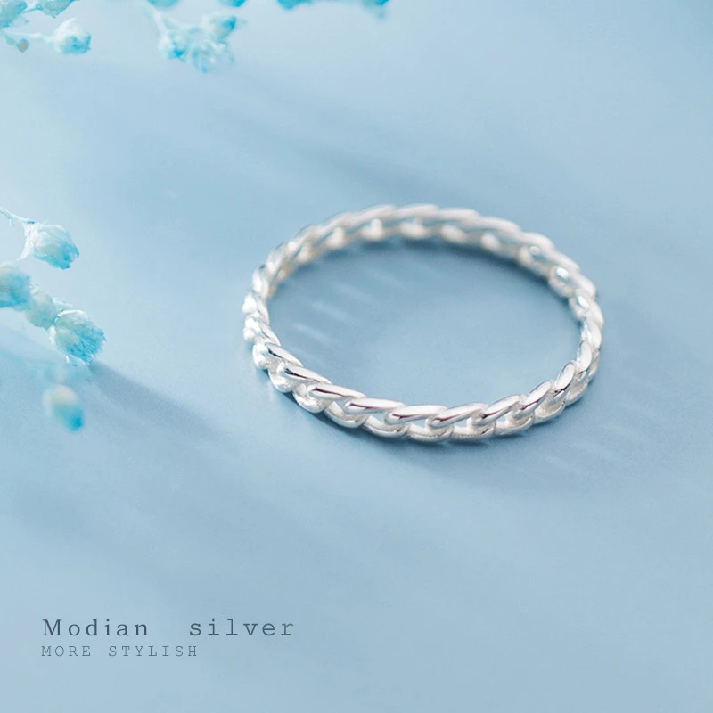 Modian Fashion Minimalist Twist Chain Ring for Women Authentic 925 Sterling Silver Simple Finger Ring Korea Style Fine Jewelry