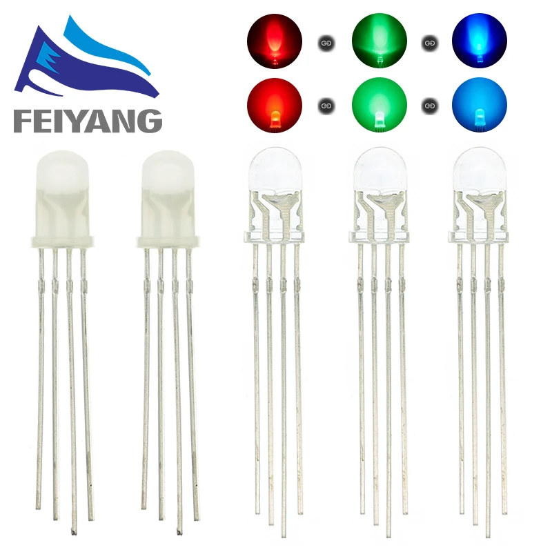 100pcs 5mm RGB LED Emitting Diode Micro Indicator Red Green Blue Multicolor Common Anode Cathode 3V DIY PCB Circuit Bulb