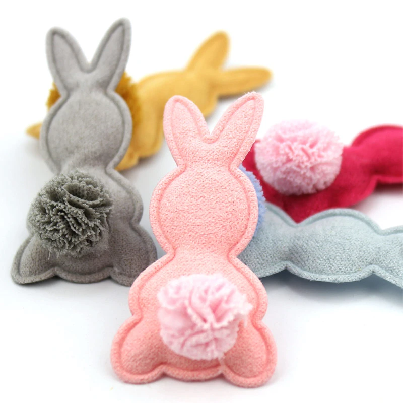 24Pcs 2.6*5.2cm Rabbit Flowers Ball Padded Applique For DIY Hair Clip Hat Headwear Crafts Decor Ornament Clothing Accessories