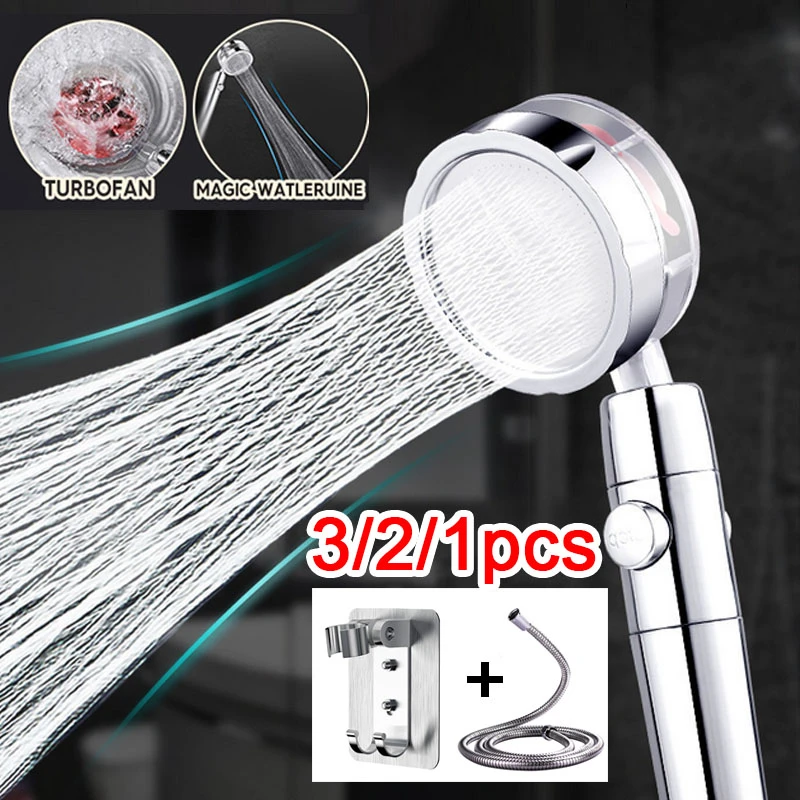 3PCS Turbocharged High Pressure Turbo Fan Shower Head Water Saving Flow 360 Degrees With Handheld Filter Rain Rainfall SPA Bath