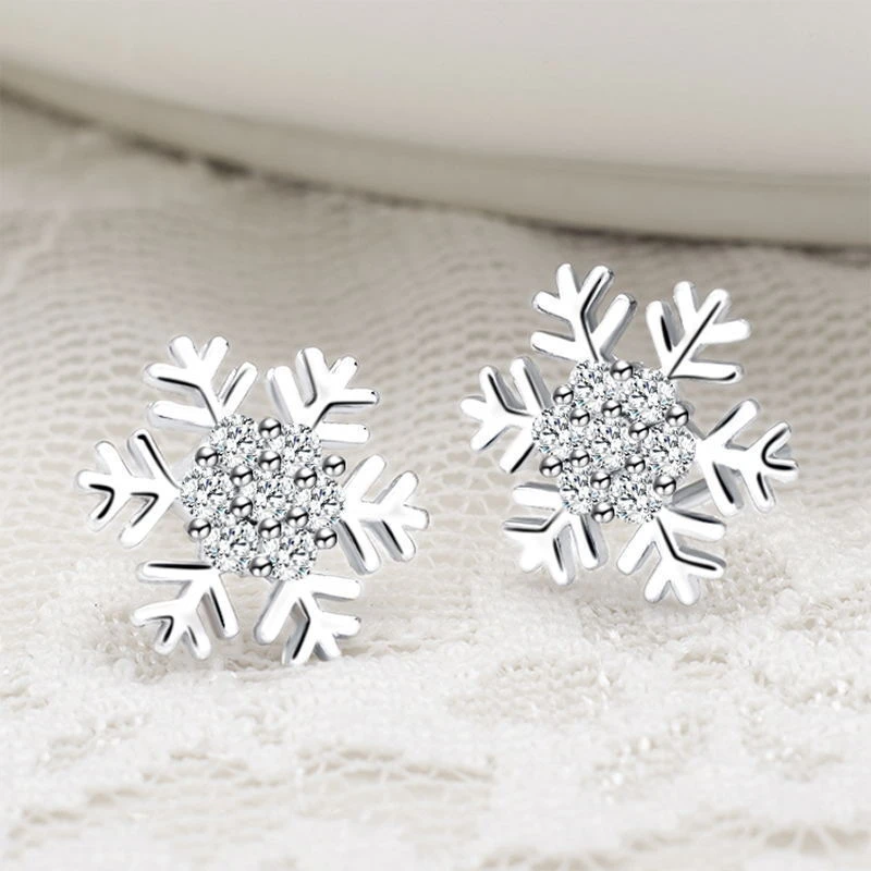 Crystal Zircon Snowflake Stud Earrings For Women Shiny Rhinestone Charm Earring Girls Christmas New Year Birthday Jewelry Gifts