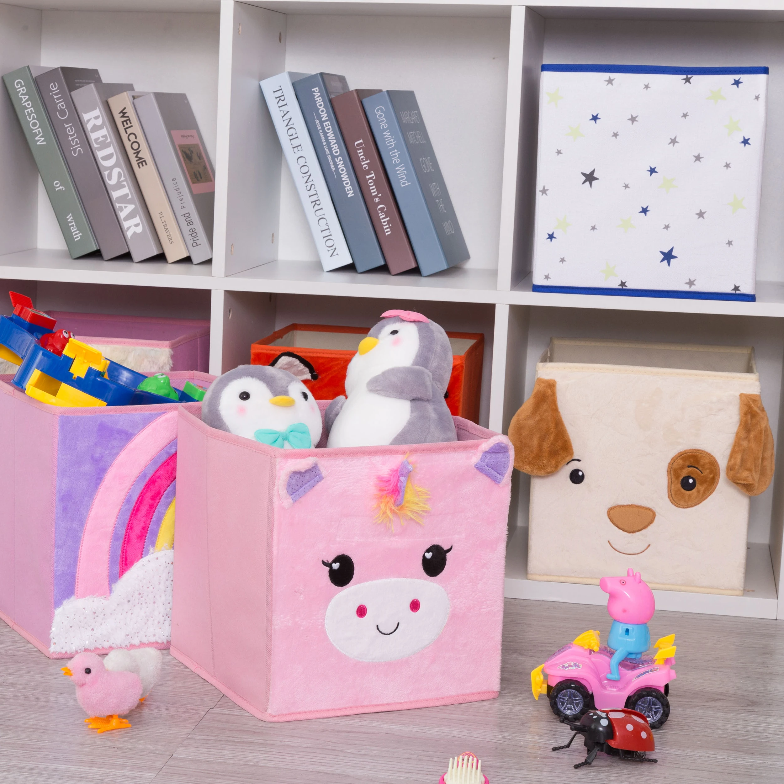 Haojianxuan Cube Foldable Non-Woven Storage Box Cartoon Animal Children Toys Chest and Closet Organizer