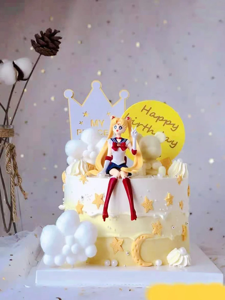Sailor Moon birthday CAKE Decoration Moon Warrior Cartoon Doll Scene Water Ice Moon Doll Sailor Moon Doll PVC Love GIfts