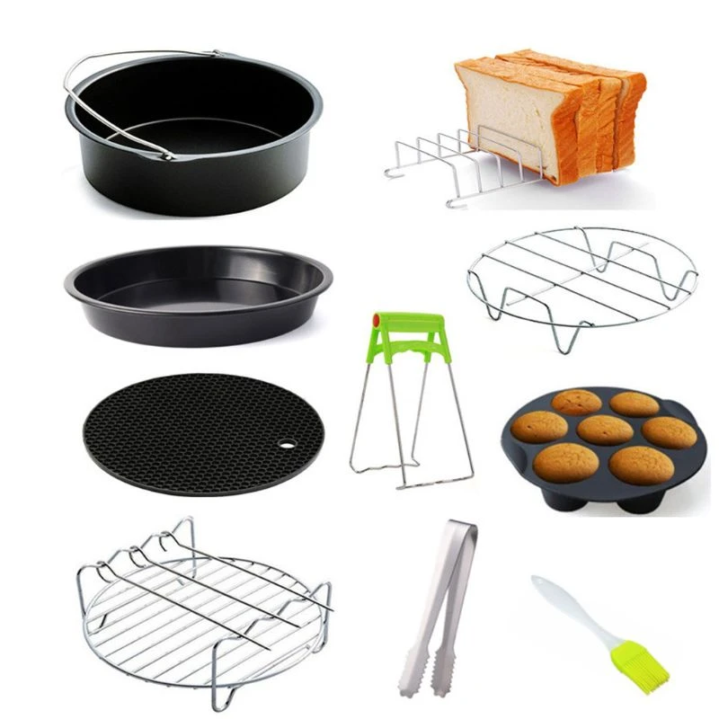 9pcs/set 6/7/8 Inches Air Fryer Accessories Pizza Tray Grill Toast Rack Steam Rack Insulation Pad 3.2QT-5.8QT Home Kitchen Parts
