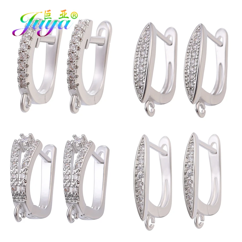 Juya DIY Cubic Zirconia Fastener Leverback Earwire Hooks Accessories For Women Handmade Fashion Earrings Jewelry Making Supplies