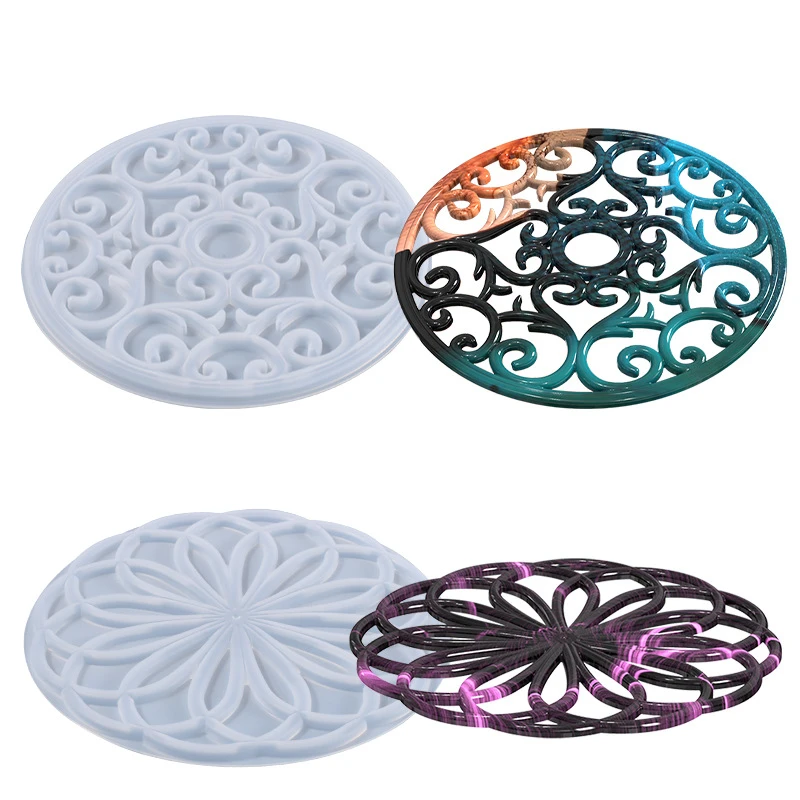 DIY Mandala  Round Resin Mold Hollow Out Coaster Epoxy Flower Tray Cup Mat Casting Silicone Mould DIY Crafts Home Decor Making