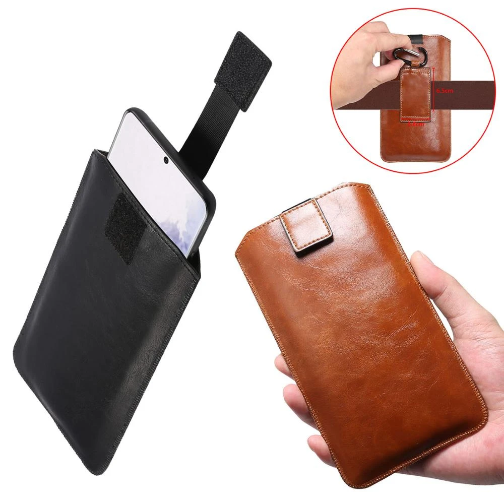 Ultra-thin simple mobile phone universal  PU leather pull strap holster Hook Loop Holster Pouch Belt Waist Bag Cover for Samsung