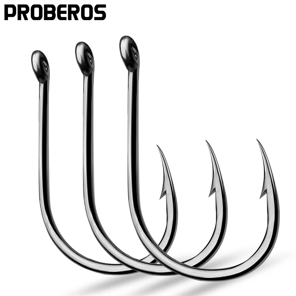 PROBEROS 200pcs Fishing Hook 3#-15# single hook High Qulity fishing tackle black color Jig Big Hook Treble Hooks